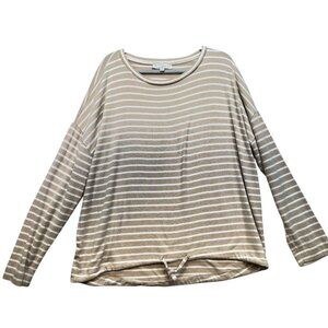 Loft Womens Striped Tie-Hem Sweater Top XL Beige & White